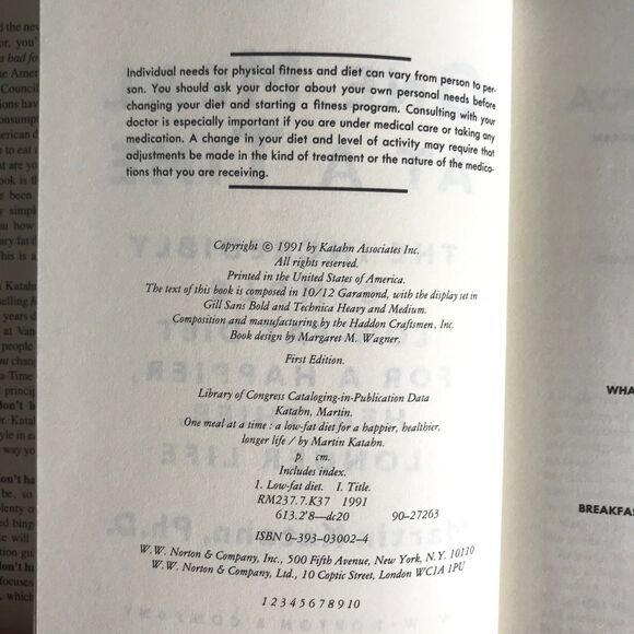 One Meal at a Time: The Incredibly Simple Low-Fat Diet for Longer Life / Katahn - Picture 3 of 6